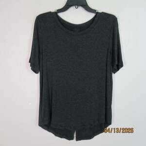Matty M Womens Top Women S Black Relax Fit Tshirt Rear Slit Short Sl Round Neck